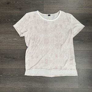 Free People We The Free Cream Snake Skin Relax Shirt Top Women Size Small Boho